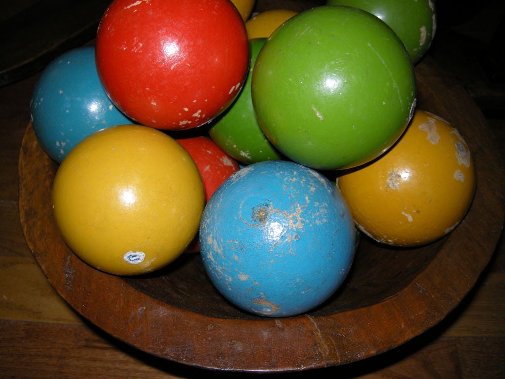 A Group of 15 Vintage Colored Croquet Wooden Balls