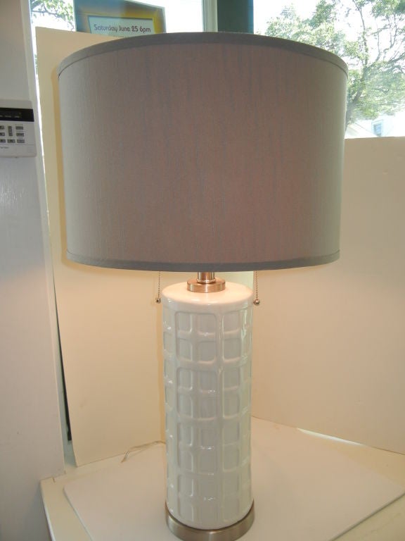Pair, Tall Ceramic & Chrome 70s Lamps