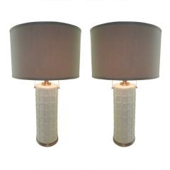 Vintage Pair, Tall Ceramic & Chrome 70s Lamps