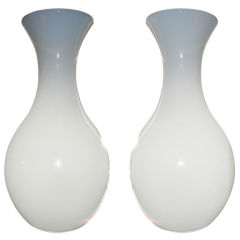 Large Pair of White Hand Blown Glass Vases