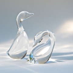 Pair of Steuben Crystal Geese Paper Weights (Life Partners)