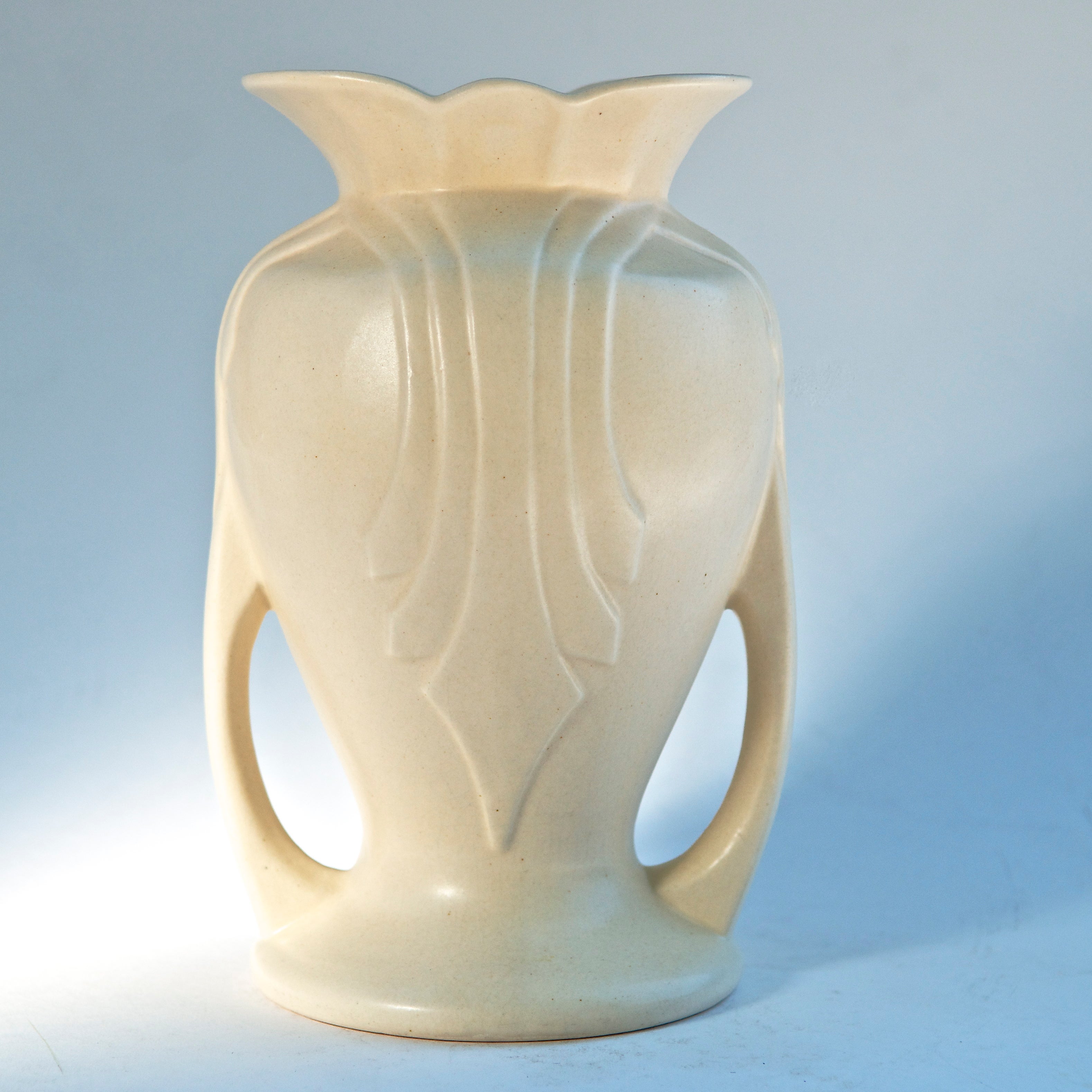 Pair of Art Deco Hull Granada White Art Pottery Vases