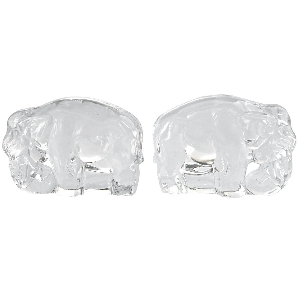 Pair of Elephant Steuben Crystal Book Ends