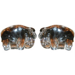 Pair of Elephant Steuben Crystal Book Ends