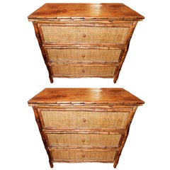 Pair of West Indies Bamboo and Cane Three-Drawer Chest of Drawers