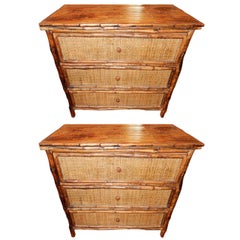Pair of West Indies Bamboo and Cane Three-Drawer Chest of Drawers