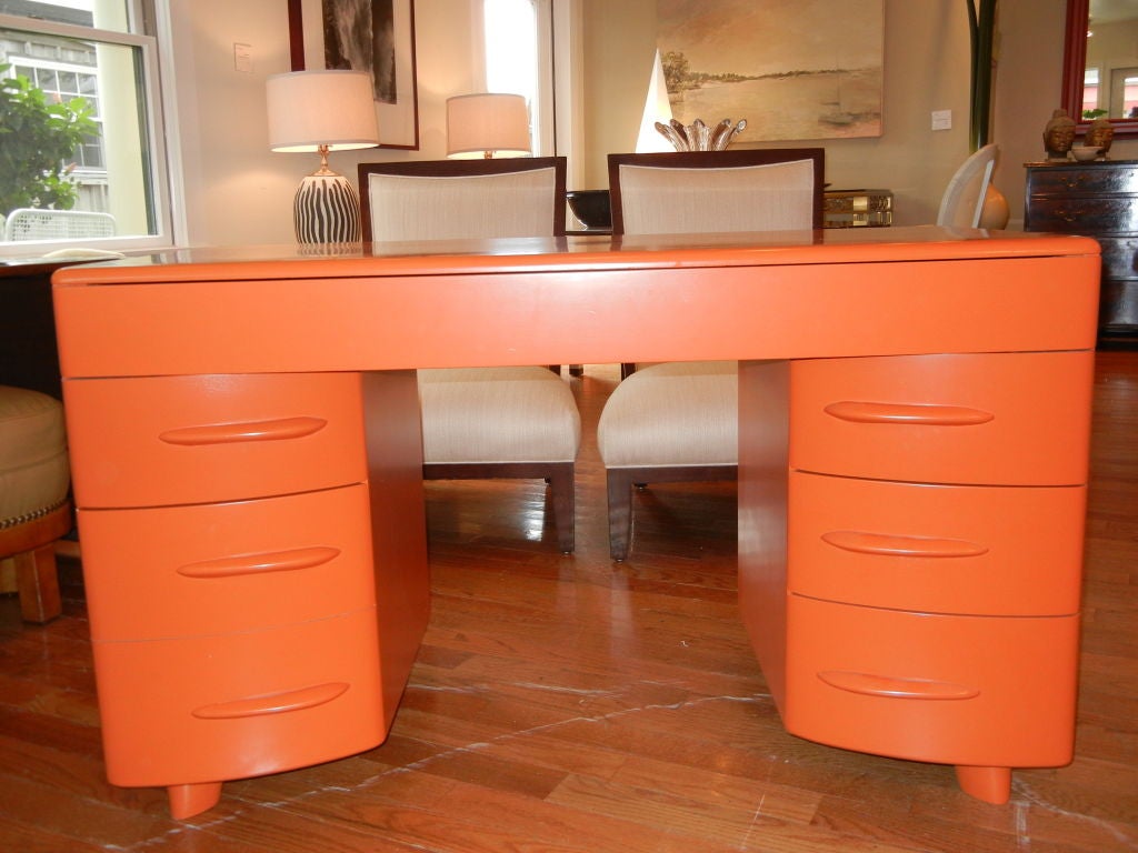 An Exceptional Retro Orange Lacquered 1950s Desk 6