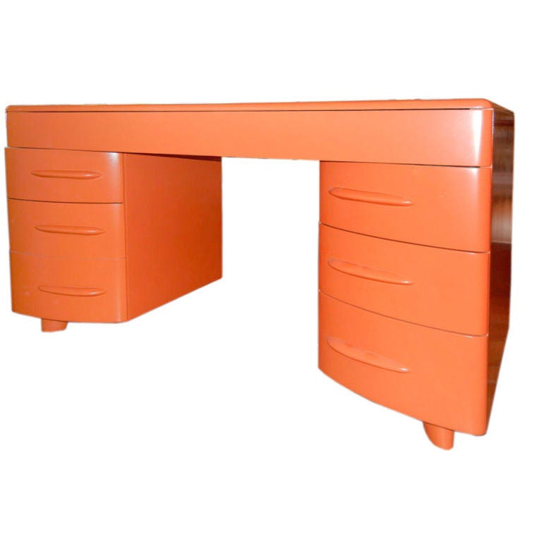 An Exceptional Retro Orange Lacquered 1950s Desk