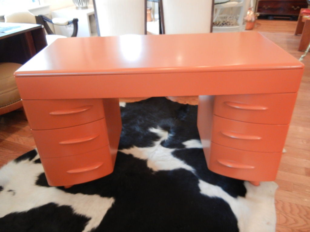 American An Exceptional Retro Orange Lacquered 1950s Desk