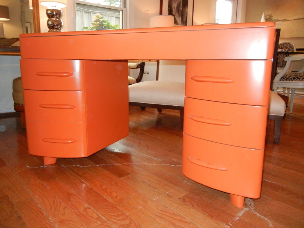 An Exceptional Retro Orange Lacquered 1950s Desk 1