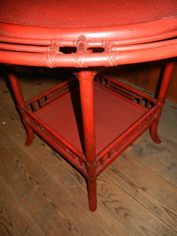 Pair of Circular Bamboo  Side Tables W/Glass Tops