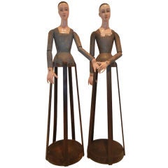 Antique Two Tall Articulated Wooden  Doll Mannequins