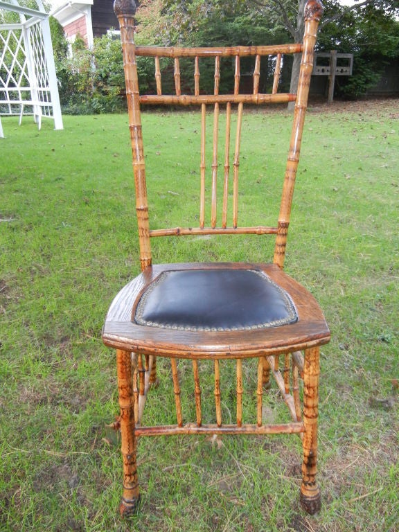 19th Century English Bamboo and Leather Chair For Sale 1