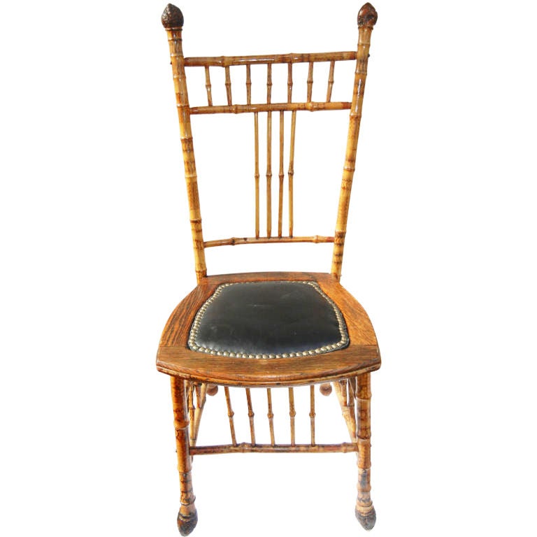 Englischer Stuhl aus Bambus und Leder aus dem 19. Jahrhundert