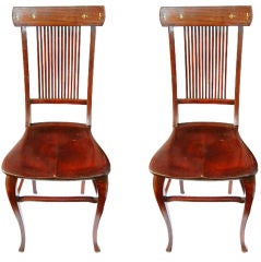 Pair of American Art Nouveau Mahogany & Mother of Pearl Chairs