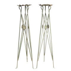 Antique Pair of Tall  Directoire Style French Iron Plant Stands