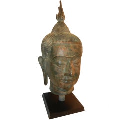 A 19th Century Burmese Bronze Buddha Head On Stand