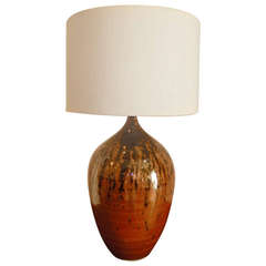 Pair of Danish Large Handcrafted Bulbous-Form Ceramic Lamps