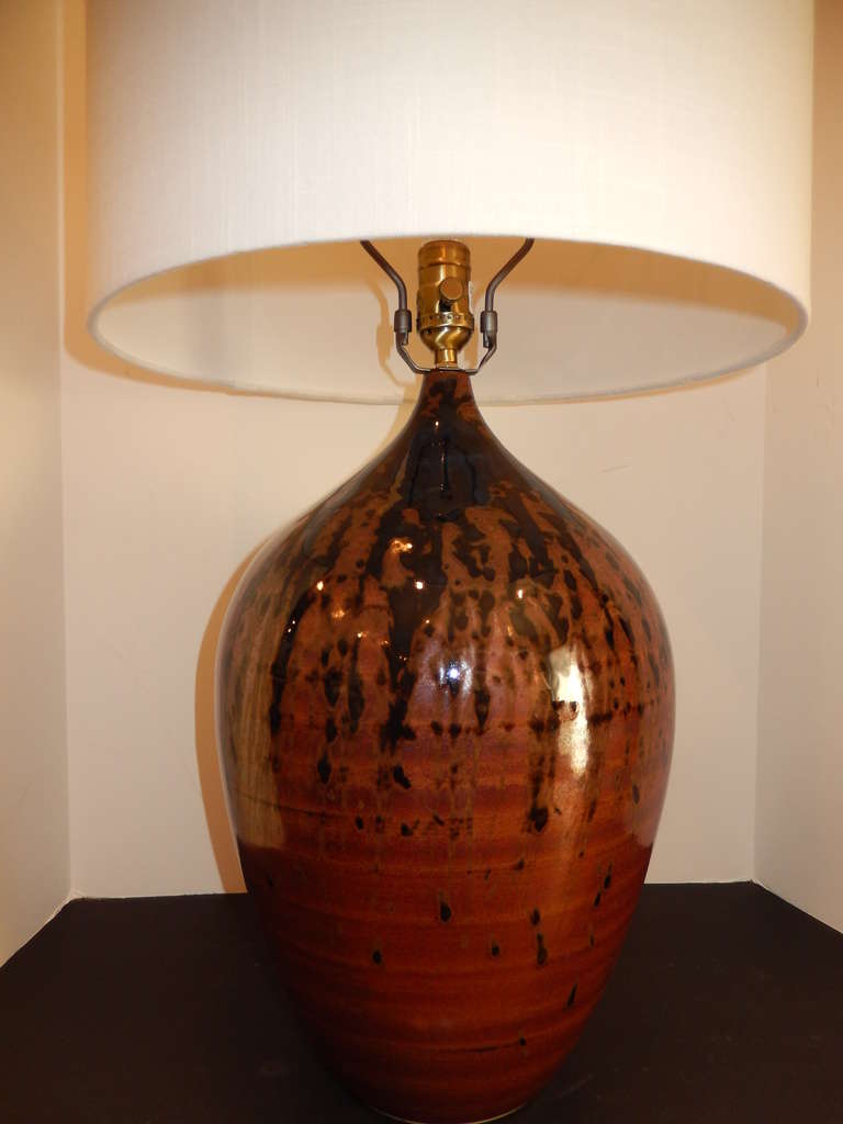 Pair of Danish Large Handcrafted Bulbous-Form Ceramic Lamps In Excellent Condition In Bellport, NY