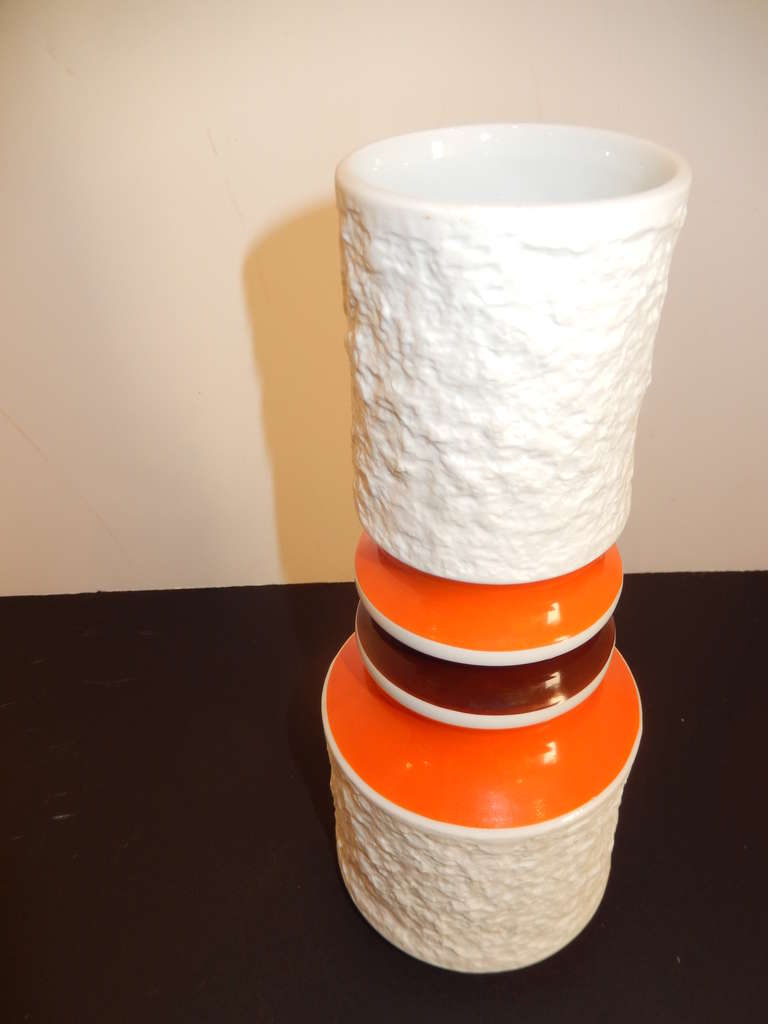 German Studio Crafted Orange and White Porcelain Vase