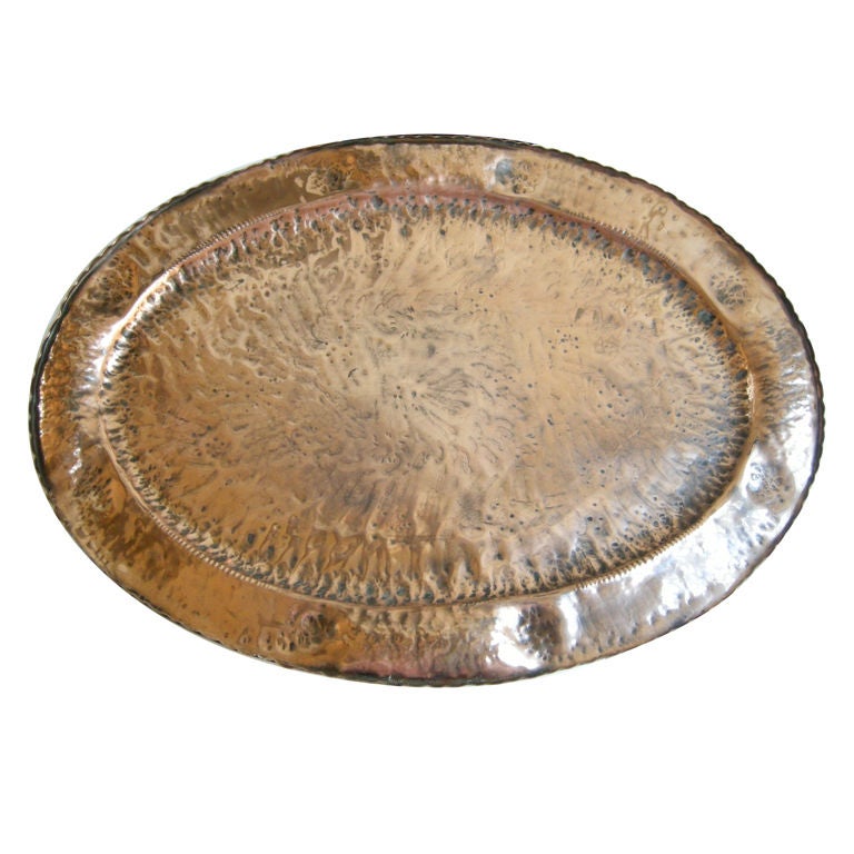 English Arts & Crafts Large Hammered Copper Tray