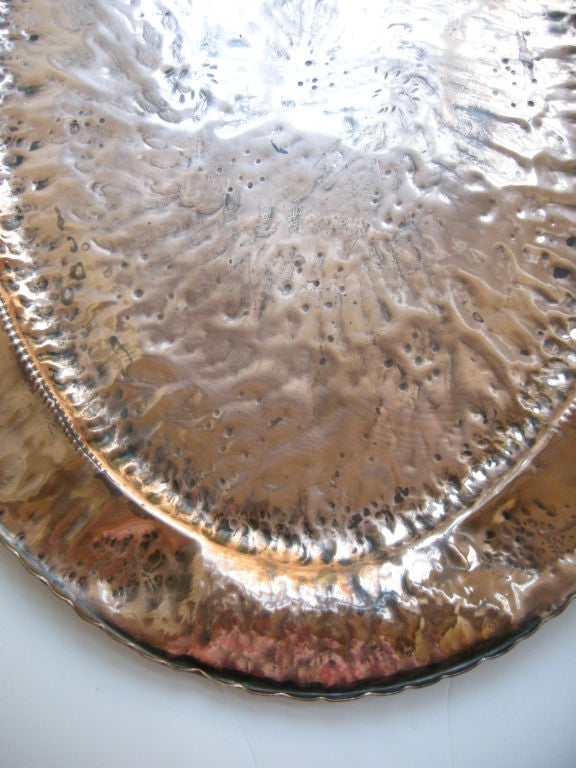 English Arts & Crafts Large Hammered Copper Tray 1
