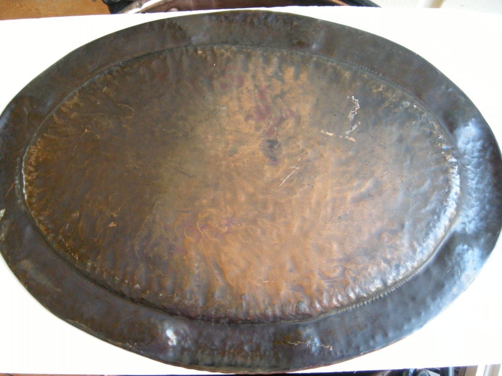 English Arts & Crafts Large Hammered Copper Tray 2