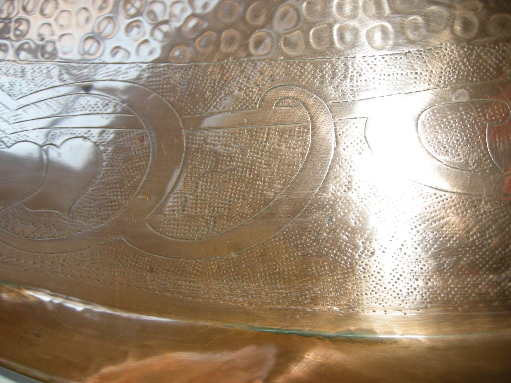English A Large Art Nouveau Hand Hammered Pie Shaped Copper Tray