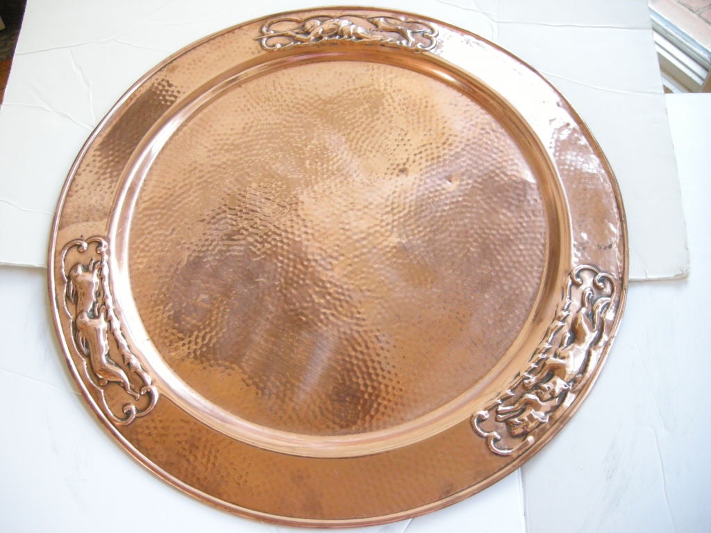 A Rare Late 19th Century Solid Copper  Hand Hammered Tray