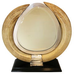 Vintage Exceptional Art Deco Trophy Hippo Teeth & Sterling Silver Mirror