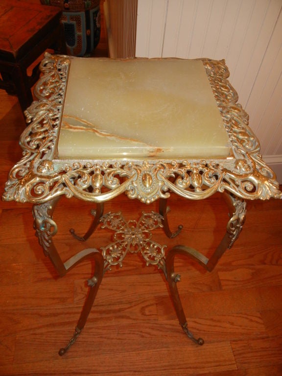 Gustavian Elegant Brass and Onyx 19th Century End Table For Sale