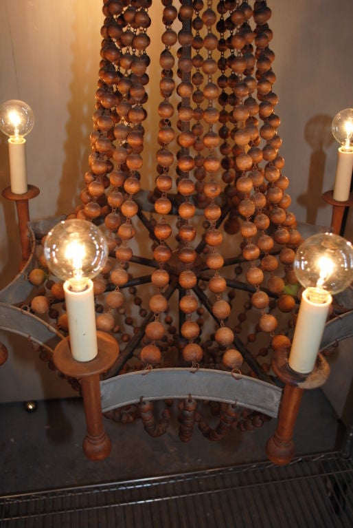 An Original Wooden Beaded Chandelier 1930s