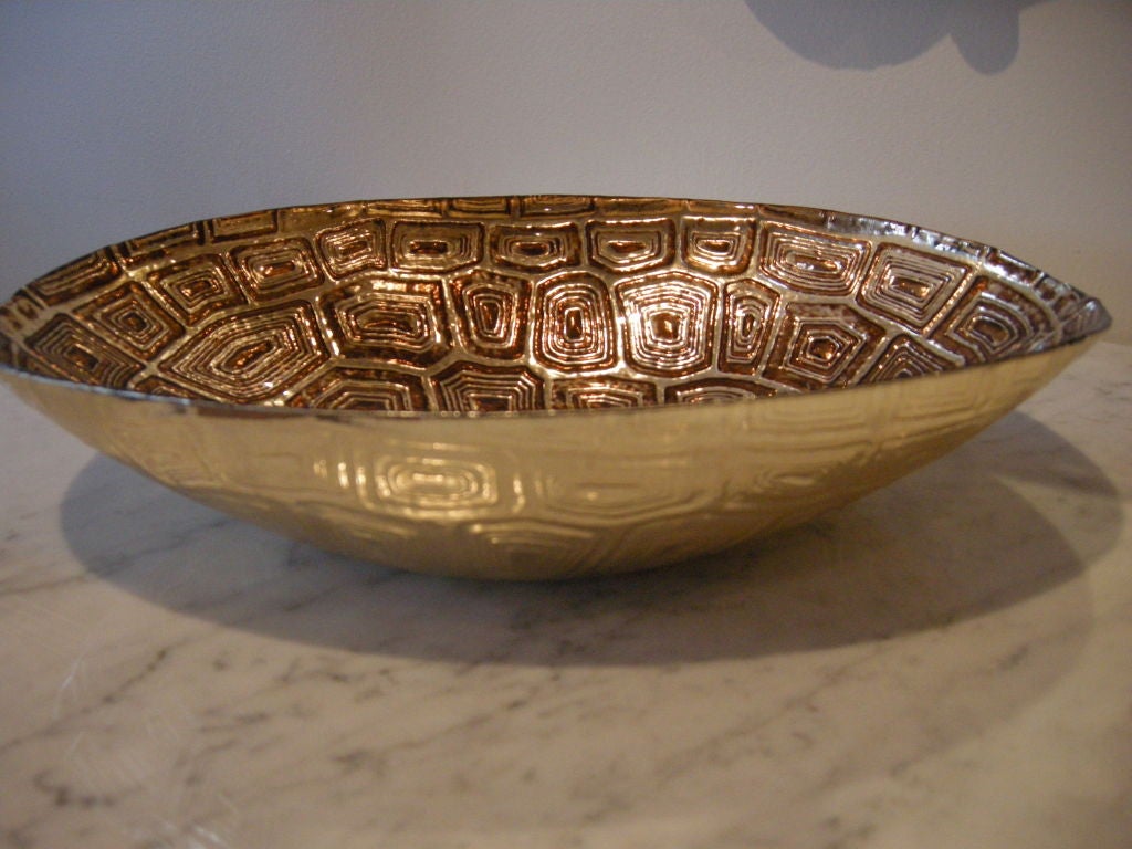 Czech An Oval Shaped Silver & Glass Faux Tortoise Shell Bowl.