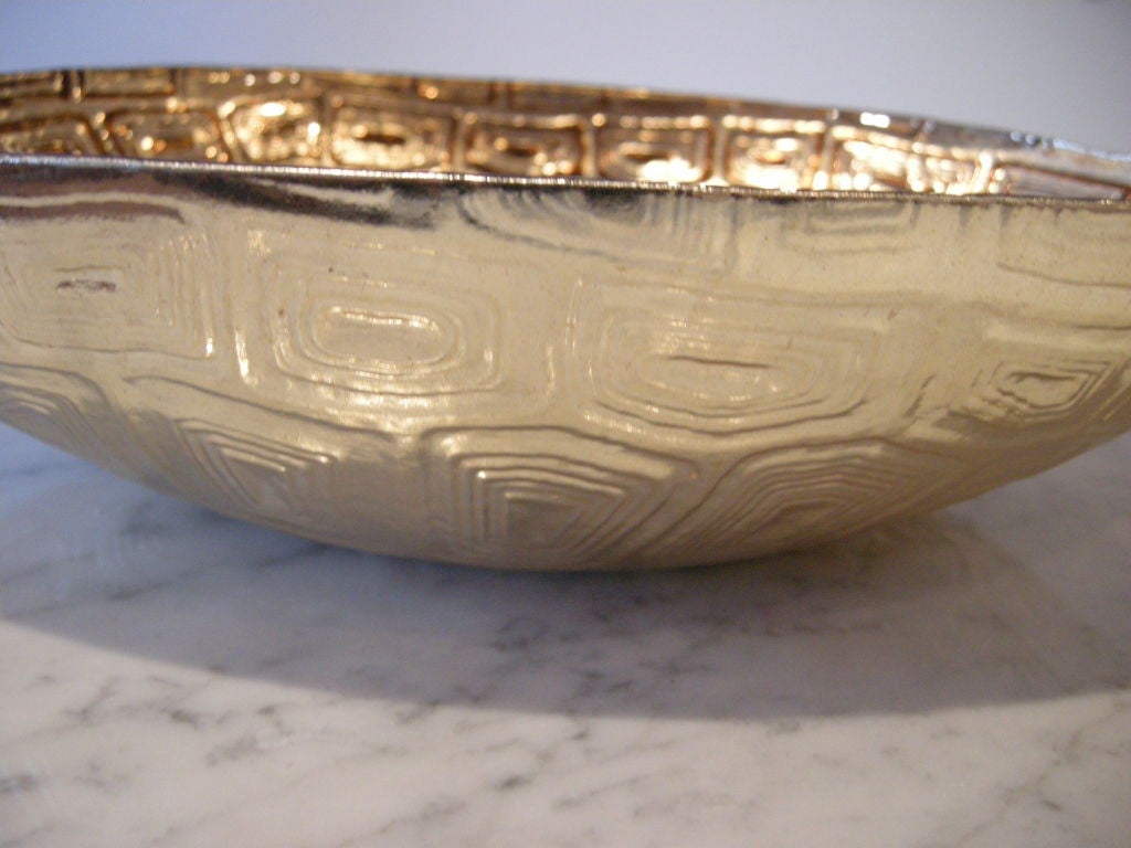 20th Century An Oval Shaped Silver & Glass Faux Tortoise Shell Bowl.
