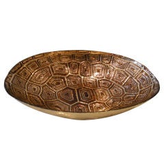 An Oval Shaped Silver & Glass Faux Tortoise Shell Bowl.