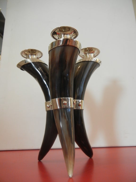 Striking  Three Horned Silver Plated Candelabra.