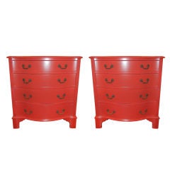 Pair, Chinese Chippendale Style Oriental Red Night Stands/Drawers