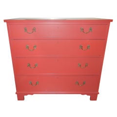 Antique Chinese Chippendale Style Red Lacquered Chest of Drawers