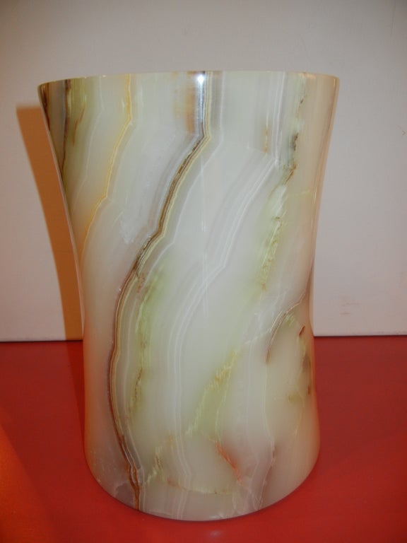 A lovely onyx umbrella stand or vase. Hand turned, fine craftsmanship.