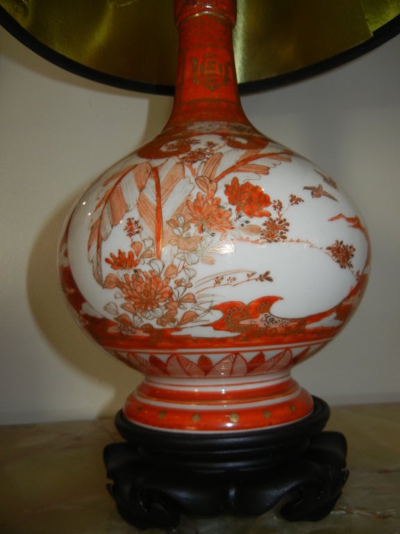 Japanese Pair of 19th c Kutani Porcelain Table Lamps