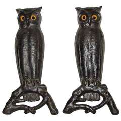 Pair of English Owl Form Cast  Andirons