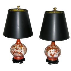 Pair of 19th c  Kutani Porcelain Table Lamps