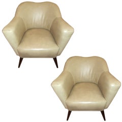 Chic Pair of Italian 60s Leather Armchairs.