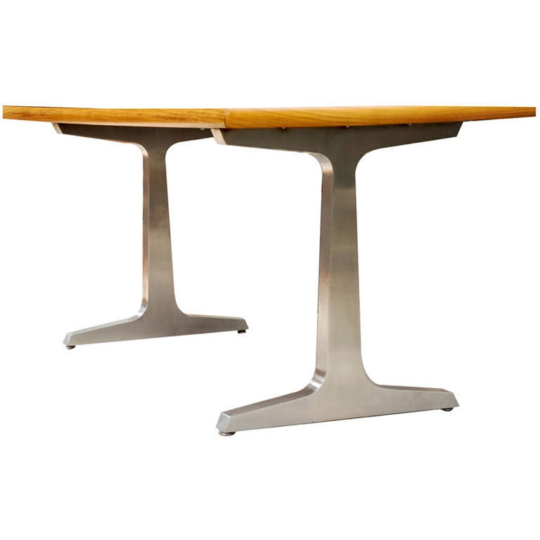 Industrial steel and teak desk or table by American studio craft artist David N. Ebner. Can be crafted to any specification.

Note: All works signed by the artist, David N. Ebner.

Please see the newly published book 