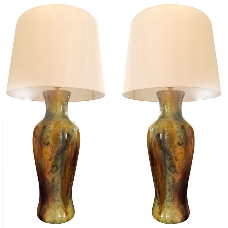 Pair of Modern Handcrafted Danish 1970s Ceramic Lamps