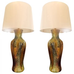 Vintage Pair of Modern Handcrafted Danish 1970s Ceramic Lamps