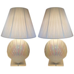Pair, 1970s Opalescent Glass Shell Form Lamps