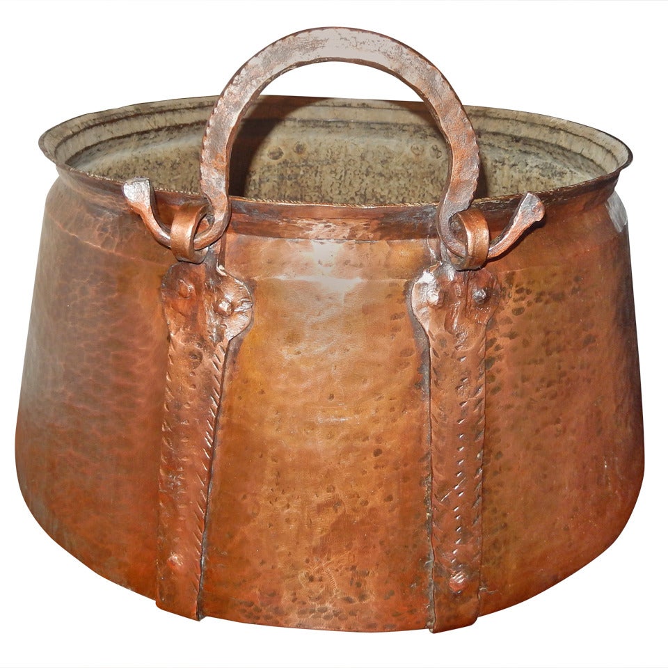 English Massive Hammered Copper Cauldron