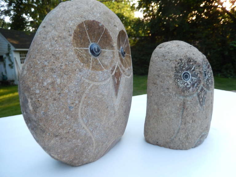 Mid-Century Modern Pair of Mid-Century Stone Garden Owls