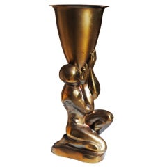 An Art Deco Brutalist Torchiere Bronze Lamps